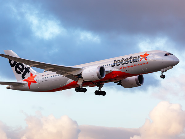 Jetstar plane taking off from airport