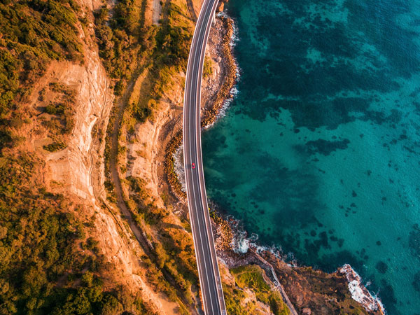 the scenic Sea Cliff Bridge from above