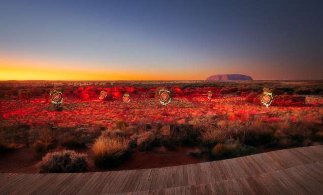 the Uluru landscape at sunrise