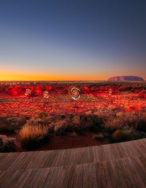 the Uluru landscape at sunrise