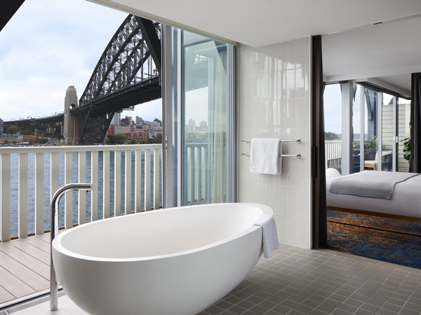 a soaking tub with Sydney Harbour views at Pier One Sydney Harbour