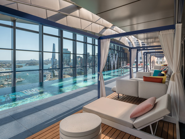 an infinity pool at the WET Deck on level 29, W Sydney