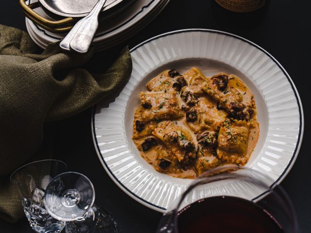 duck and prune agnolotti with walnut at Attenzione!