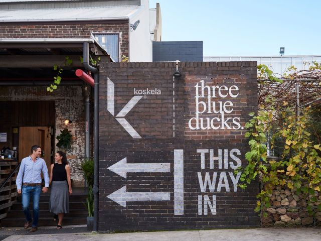 the exterior of Three Blue Ducks restaurant in Sydney