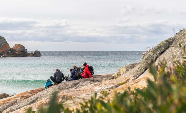 Group on the beach at Bay of Fires walk
