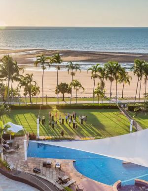 an aerial view of the beach and pool at Mindil Beach Casino Resort Darwin