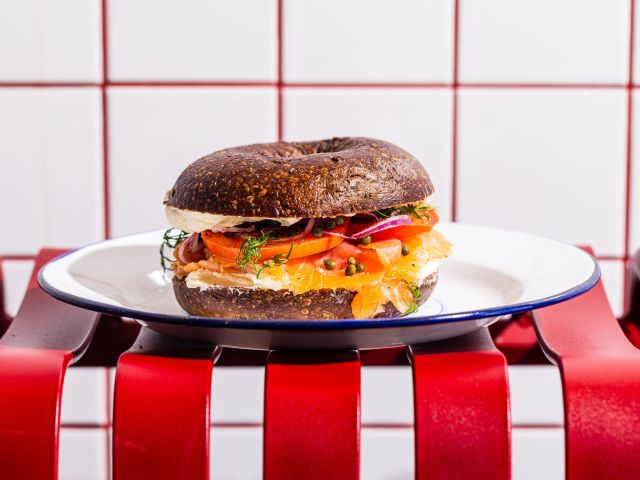 the pumpernickel and lox bagel at Brooklyn Boy Bagels