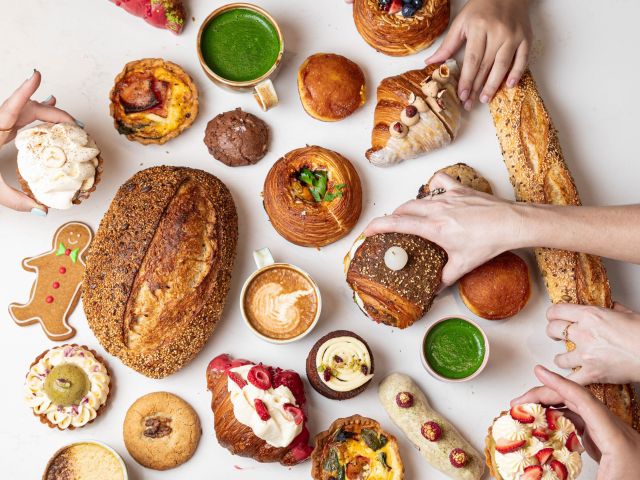 a range of artisan pastries at Breadfern