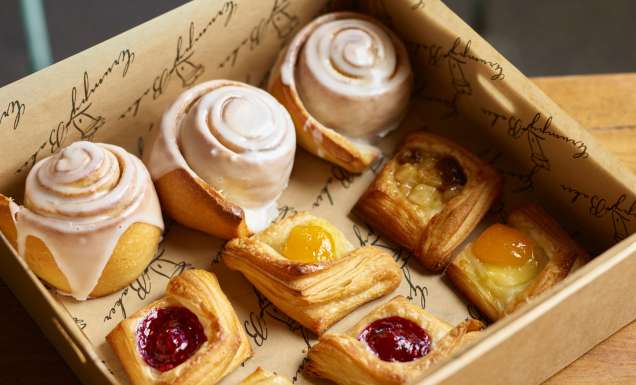 a box of pastries at Grumpy Baker & Bar