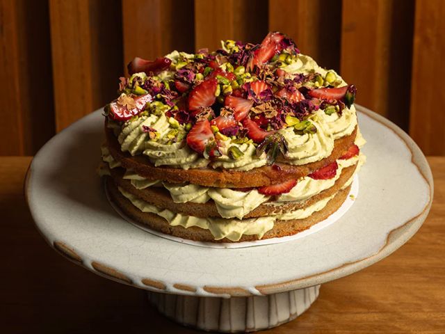 a pistachio berry cake at Lucien Baked Goods
