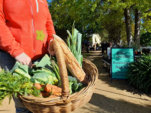 a basket filled with vegetables, Maldon Market, Bendigo