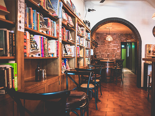 interior of Willows and Wine bookstore 