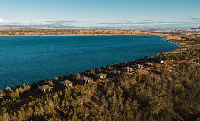 From above: Wilderluxe nestled between lake and land.