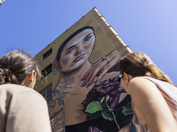 Friends take in Newcastle Street Art, Newcastle