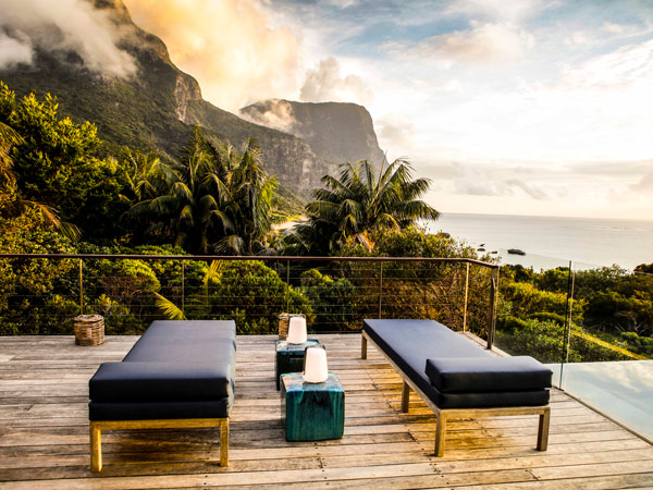 sunloungers by the pool at Capella Lodge, Lord Howe Island