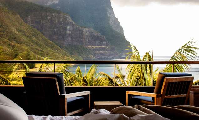 a scenic view from the balcony of Capella Lodge overlooking Lord Howe Island