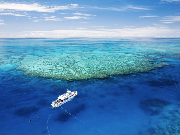 a boat conducting a Great Barrier Reef tour