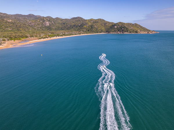 an aerial view of a jet ski on Horseshoe Bay