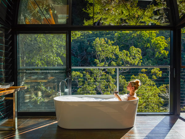 relaxing in the tub at Spicers Sangoma Retreat