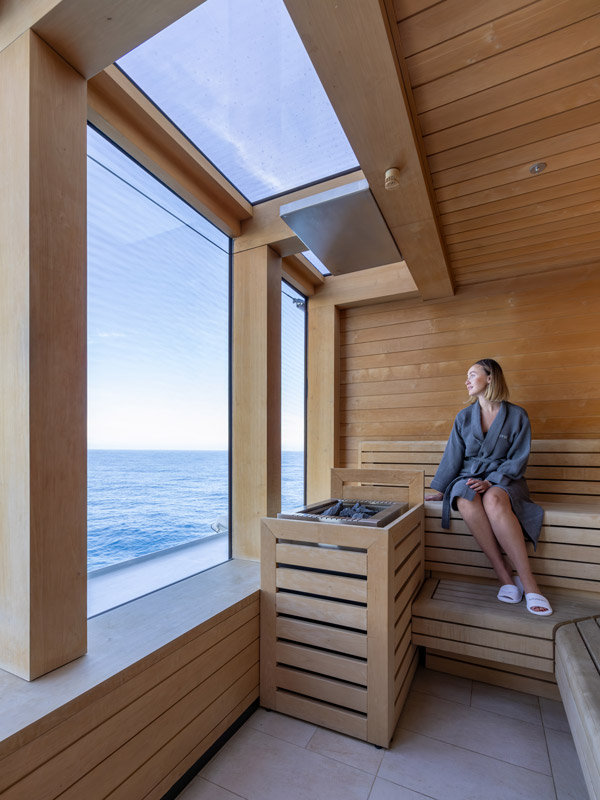 a woman at the sauna, Silversea