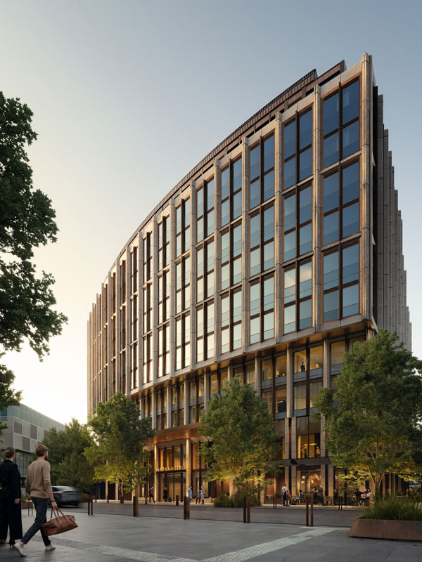 The curved facade of Crystalbrook Aurora Canberra.