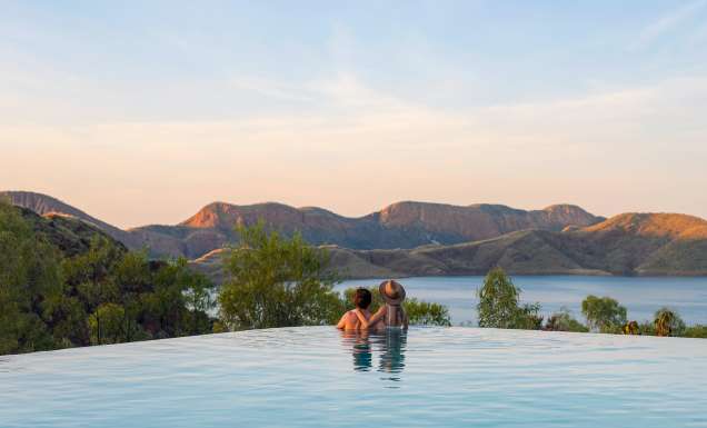 a couple in the pool at Lake Argyle