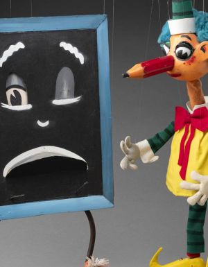 Mr Squiggle puppet with Blackboard