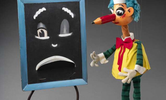 Mr Squiggle puppet with Blackboard