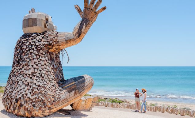 The towering Santi Ikto, one of Thomas Dambo’s iconic Giants of Mandurah
