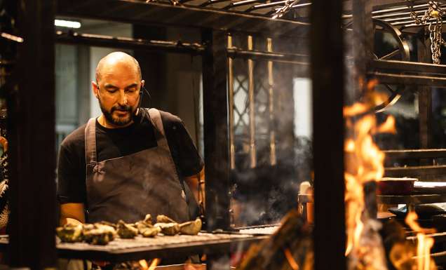 a demonstration at Vivid Fire Kitchen