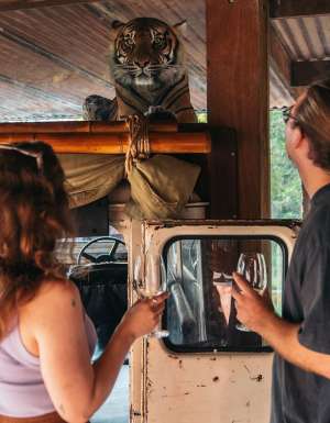 a couple holding wine on the Taronga Zoo wine safari sydney