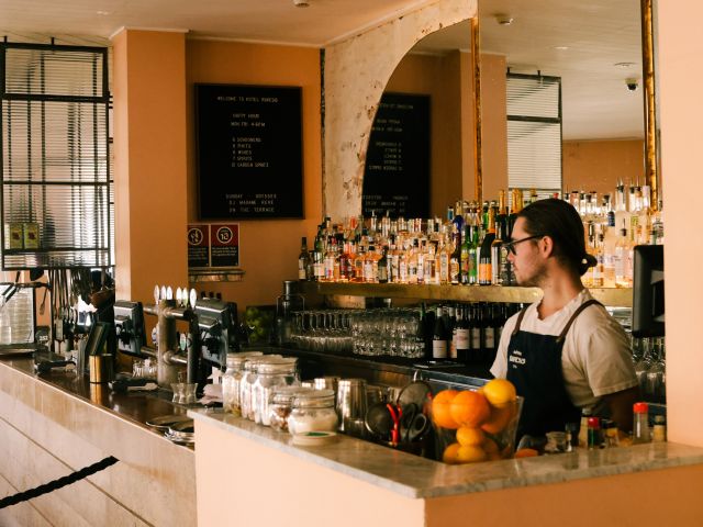 the bar counter inside Hotel Ravesis, Bondi Beach