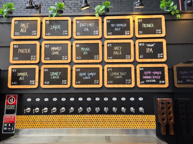 the brews on tap at Sydney Brewery Rozelle