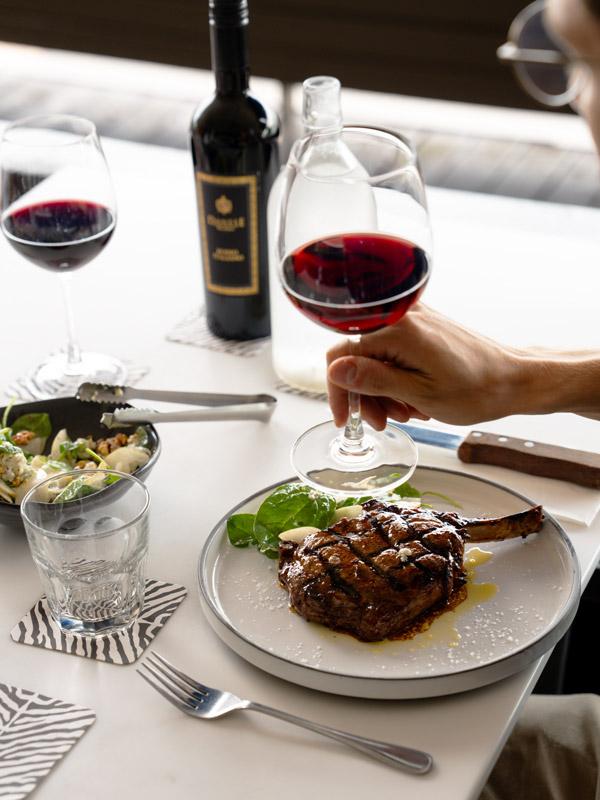 steak and wine at Waterbar & Grill Steakhouse, Cairns
