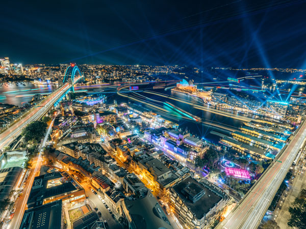 views of Vivid Sydney as seen from Blu Bar on 36