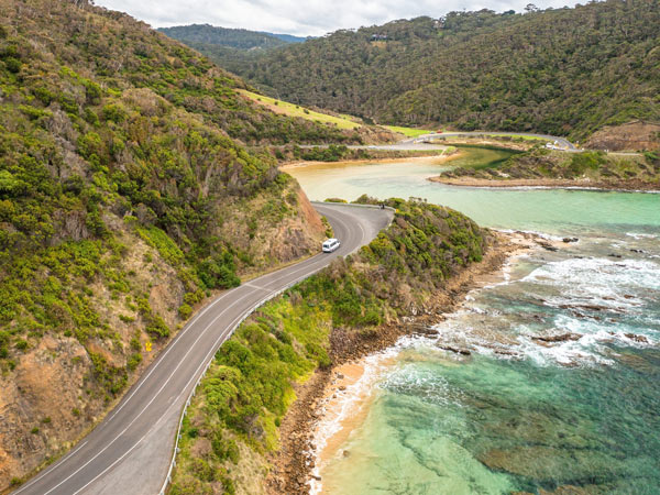 Van driving on Great Ocean Road
