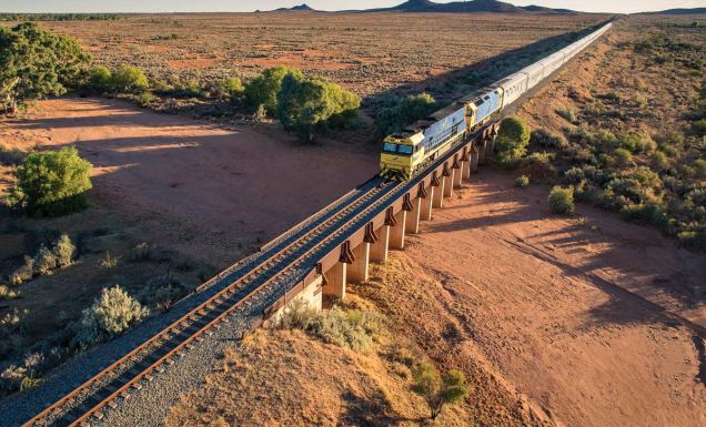 Indian Pacific drone shot in Broken Hill NSW