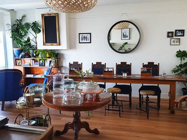 the rustic interior of Little Missy Patisserie, Hobart cafe