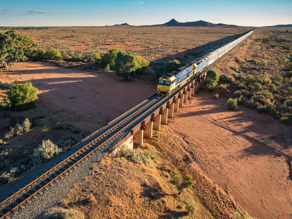 Indian Pacific drone shot in Broken Hill NSW