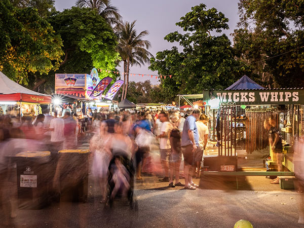 people at Mintil Beach sunset markets