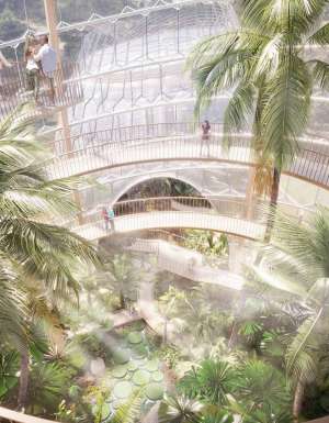 a render of the inside Mt Coot-tha tropical dome after renovation