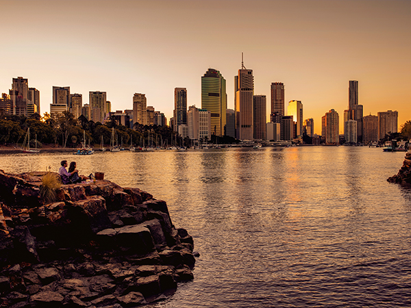 A sunset view across Kangaroo Point in Brisbane.