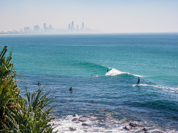 the surfing scene at Burleigh Heads