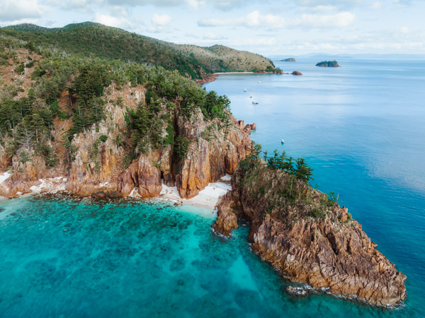 an aerial view of Shute Harbour, Whitsundays
