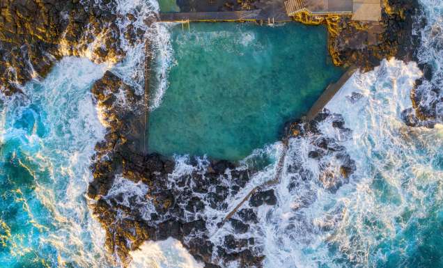 aerial of Blowhole Point Rock Pool, things to do in kiama