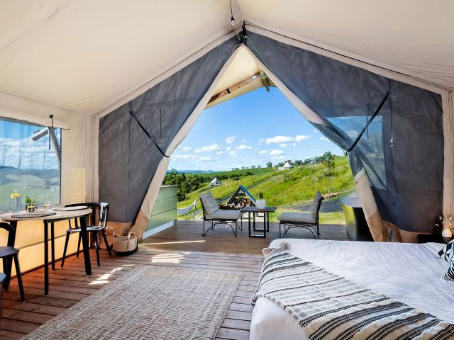inside tent at Cicada Luxury Camping nsw