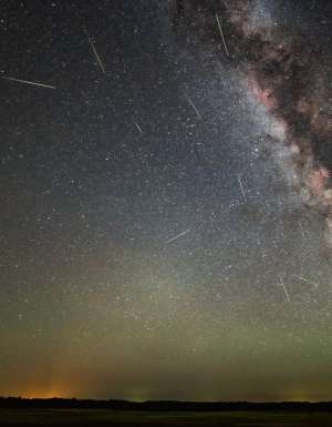 Night sky with stars and milky way during the Delta Aquariids meteor shower
