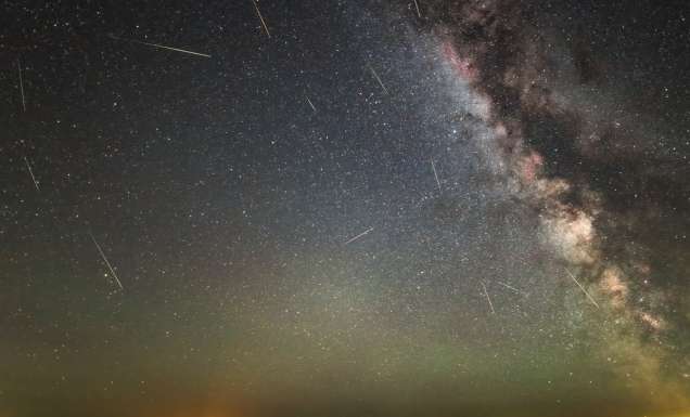 Night sky with stars and milky way during the Delta Aquariids meteor shower