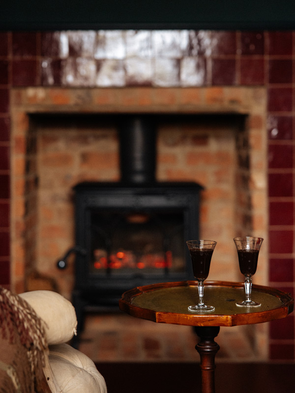 The fireplace at Lumiere Lodge