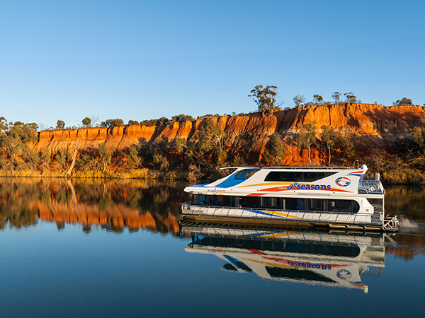 A solar-powered houseboat on the Murray River in Mildura. 